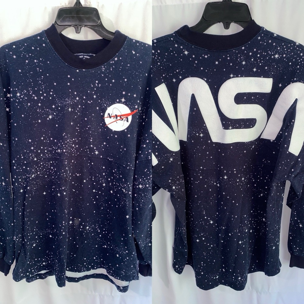 NASA Spirit Jersey Shirt Mens Medium Long Sleeve Spellout Galaxy Space